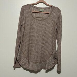 Saturday Sunday Anthropologie Womens Wendy Waffle Knit Top Sz M Brown Soft Girl